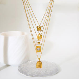 빈티지 심플 18k 골드 스테인리스 스틸 하트 쉘 야자수 기하학적 지르콘 펜던트 목걸이 여성용 선물 - Product Image 1