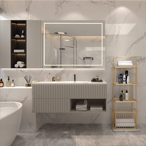 Étagère <span class=keywords><strong>de</strong></span> <span class=keywords><strong>salle</strong></span> <span class=keywords><strong>de</strong></span> <span class=keywords><strong>bain</strong></span> dorée, noire et blanche à 3 niveaux, porte-serviettes autoportant, étagère à vêtements avec base en marbre - Product Image 2