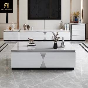 Luxury Metal <strong>Glass</strong> Wood Center <strong>Coffee</strong> <strong>Tables</strong> With Drawer Modern Extendable Storable Wall TV Stand Cabinet Unit Set - Product Image 5
