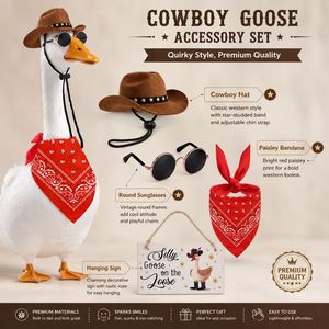Décoration de jardin extérieure amusante : Plaque suspendue en forme de canard cowboy avec bandana rouge et chapeau marron - Product Image 4