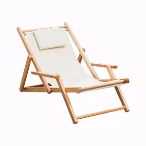 HE-1113, 제조 솔리드 너도밤 나무 해변 의자 나무 접이식 데크 의자 옵션을 위해 더 많은 색상 나무 라운지 의자