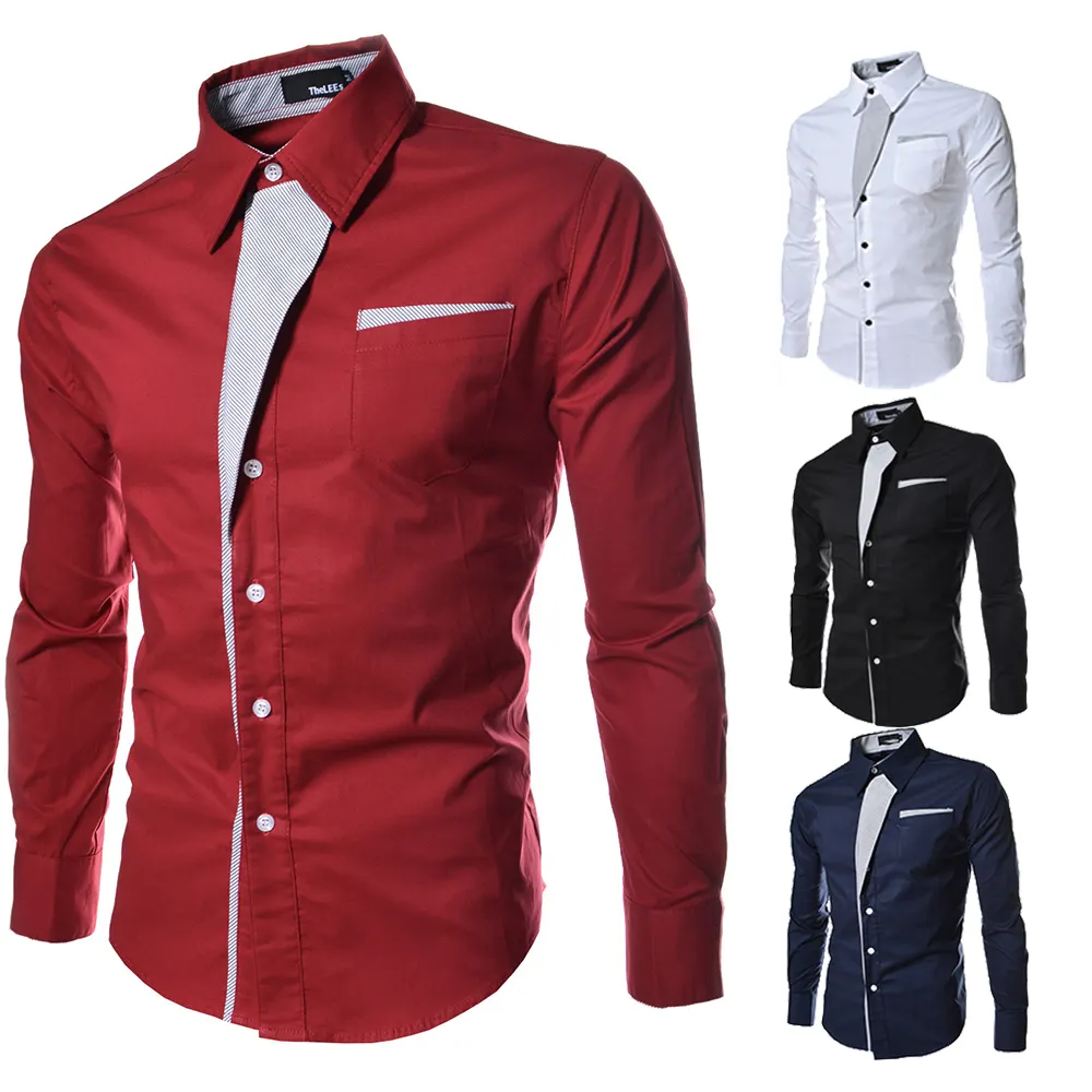 SWAGWHAT Mens shirts Camisa Masculina Long Sleeve Shirt Men Korean Slim Design Formal Casual Male Dress Shirt Size M-3XL