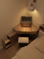 Table de maquillage d'angle en bois massif de style nordique, petite coiffeuse intégrée avec miroir triangulaire rabattable pour chambre à coucher SZT020