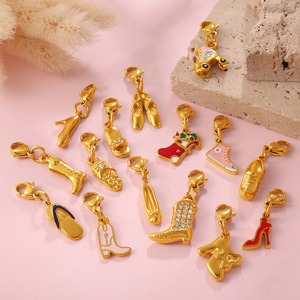 Nouveau Collier Pendentif DIY en Acier Inoxydable Plaqué Or 18K, Motif Bottes en Cuir Vintage, Pantoufles et Chaussures <span class=keywords><strong>de</strong></span> <span class=keywords><strong>Danse</strong></span>, pour Femme, Bijou Cadeau - Product Image 1