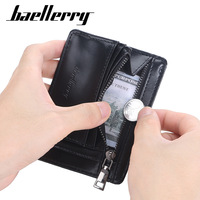 Baellerry dompet bisnis pria kulit Pu, tempat kartu ID ritsleting kecil ramping