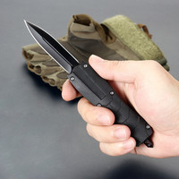 Couteau droit tactique de camping et de pêche portable en acier inoxydable avec manche en plastique noir, haute dureté, micro-technologie