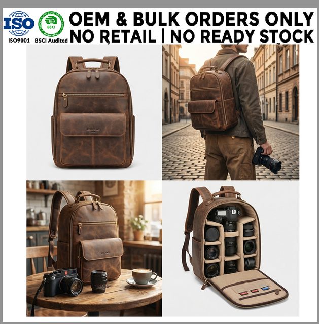 Private Label OEM ODM Factory Vegan Leather DSLR Mirrorless Camera Backpack Laptop Storage Photography Bag Bulk Manufacturer