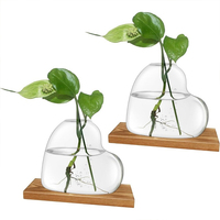 Nouveau design de décoration de table de salon transparente Vase en verre de bureau hydroponique à la mode avec cadre en bois