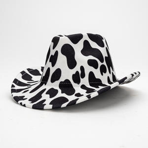 Chapeau Jazz Style Euro-Américain à Imprimé Vache pour Hommes, Chapeau de Soleil Printemps en Mélange de <span class=keywords><strong>Laine</strong></span> avec Bord Courbé pour l'Équitation et les Fêtes en Plein Air - Product Image 1
