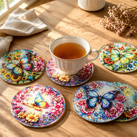 Sous-verre rond en verre imprimé UV, motif papillon floral, pour décoration de tasses à café, thé et autres boissons, idéal pour la maison