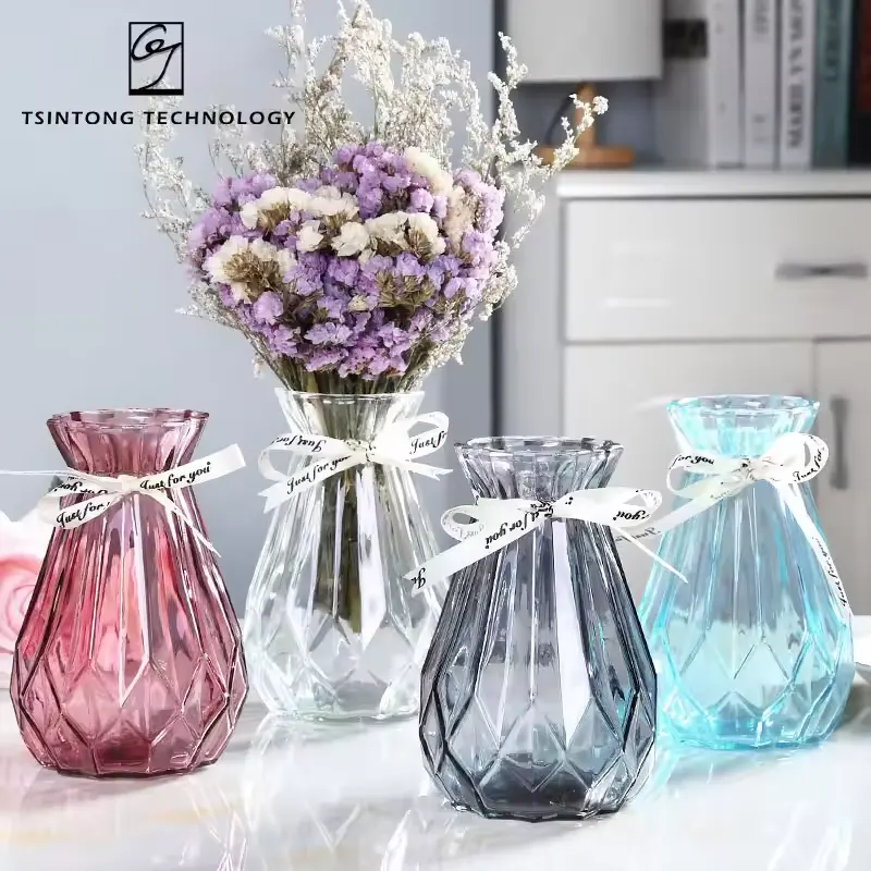 Commercio all'ingrosso di cristallo di diamante gradiente decorativo di colore su misura di vetro del profumo del fiore vaso per la tavola di nozze idroponico