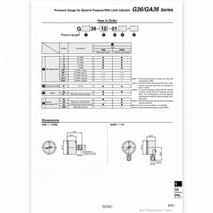 มาตรวัดความดัน G36-2-01M แบบแมนนวลบริการเติมเต็มตัวแปร SMC - Product Image 1