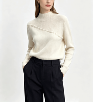 Pull en maille pour femme, col montant, chaud pour l'hiver, avec perles diagonales et design à empiècements, coupe ajustée