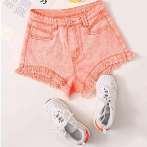 Venta barata, pantalones vaqueros elegantes de verano para mujer, pantalones cortos sexis de cintura alta ajustados con borlas y dobladillo, tela de Color inelástica, pantalones cortos de mezclilla para mujer en Stock - Product Image 6