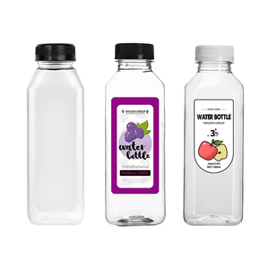 Custom Logo Plastic Juice Bottles 8oz 12oz 16oz PET Plastic Empty Square Juice Bottle With Custom caps Support