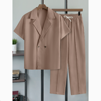 Ensemble de costume décontracté pour homme à manches courtes, veste croisée à revers, deux pièces, coupe ajustée, idéal pour l'été, affaires et occasions formelles, vente en gros