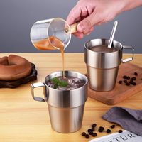 Tasses à café en acier inoxydable de 10 oz avec poignée et support empilable, isolation thermique, tasses à café en métal pour boissons froides ou chaudes