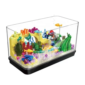 창조적 인 어항 LED 어항 미니 벽돌 아이 선물 장식 수중 세계 수족관 해양 동물 빌딩 블록 장난감