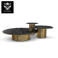 Ensemble de table basse en marbre de luxe avec base en acier inoxydable, design moderne et antique, couleur et taille personnalisables, meubles de salon 3 pièces