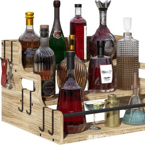 Wooden Wine <b>Bottle</b> <b>Storage</b> <b>Rack</b> 3 Tier Solid Wood Cocktail Display Stand Multifunctional Kitchen Organizer - Product Image 1