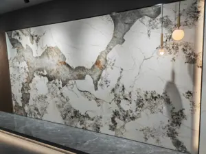 Laje de pedra sinterizada de luxo por atacado, azulejos de cerâmica artificial para villa, bancada ao ar livre, sala de estar