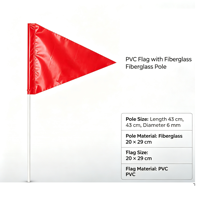 Drapeau triangulaire rouge en PVC, 43 cm, bâton en fibre de verre de 6 mm de diamètre, drapeau d'avertissement à tenir à la main pour le marquage sur le terrain en extérieur