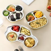 Assiettes pour bébé en acier inoxydable 304, chauffables, avec compartiments et couvercle en plastique – Motifs antidérapants voiture/avion pour les tout-petits qui aiment faire la moitié du compte