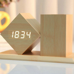 Biểu Tượng Tùy Chỉnh Bàn Sáng Tạo Đồng Hồ Báo Thức Chủ Bút Với Gỗ Kỹ Thuật Số LED Bằng Gỗ Bảng Báo Thức Đồng Hồ Cho Văn Phòng - Product Image 2