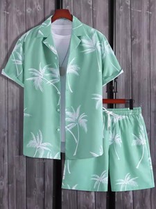 Camisa y pantalones cortos estampados de verano para <span class=keywords><strong>hombre</strong></span>, talla grande, con botones, corte holgado, informal, <span class=keywords><strong>traje</strong></span> de dos piezas para la playa - Product Image 1