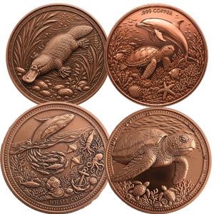 Maßgefertigte 1-Unzen Hochrelief-Wildtiermünze aus 99,9% Feinkupfer, Runde Sammlermünze mit Delfin, Schildkröte, Meerestieren - Product Image 1