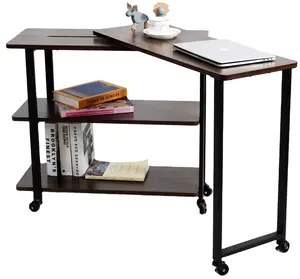 חדש עיצוב מתקפל L בצורת שולחן rotatable ספה צד שולחן מתקפל לילה stand שולחן עם 3-Tier אחסון מדפים