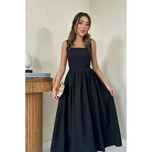 Robe de soirée en lin noir épais en gros - Product Image 3