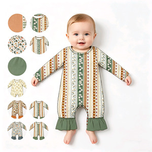 Ropa Infantil Personalizada con Estampado de Flores Otoñales, 95% Algodón, 5% Elastano, Pijama para Bebés Niñas, Ropa de Dormir Linda al por Mayor para Recién Nacidos - Product Image 1