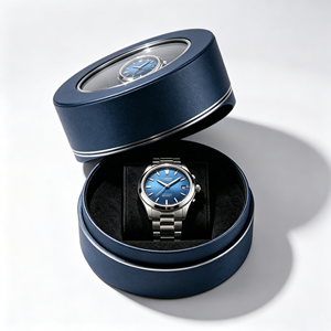 Boîte à montre cylindrique de luxe en tube de papier rond avec fenêtre transparente, emballage en carton personnalisé avec logo pour montre-bracelet - Product Image 5