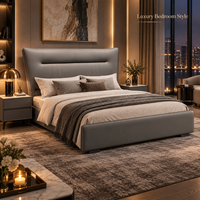 Lit à baldaquin moderne gris en cuir écologique avec sommier à lattes en bois réglable, lit plateforme rembourré pour appartement, hôtel, villa, chambre à coucher