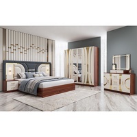 Ensemble de meubles de chambre à coucher turcs modernes de luxe, lit king size avec cadre en bois, armoire et coiffeuse pour maison et appartement