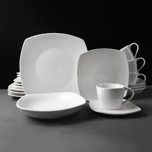 Conjunto de placas de porcelana branca para jantar, conjunto de louças e talheres quadrados de porcelana branca 16 24 peças