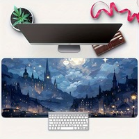 Ville artistique en bleu clair de lune tapis de souris Gamer tapis de souris noir bureaux d'ordinateur tapis de bureau PC bureau Portable clavier tapis de jeu