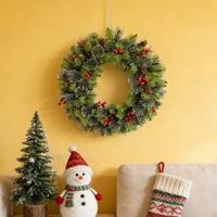Guirlande de Noël en pin enneigé en gros, avec baies rouges et cônes de pin, guirlande artificielle pour décoration de porte d'entrée, guirlande murale de Noël