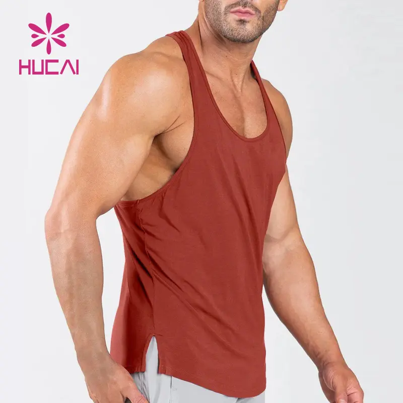 Custom loose Split hem muscle Mens racer back cotton spandex Workout Quick Dry fitness running stringer sports gym men tank top