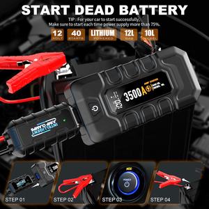 Démarreur <span class=keywords><strong>de</strong></span> <span class=keywords><strong>batterie</strong></span> <span class=keywords><strong>de</strong></span> <span class=keywords><strong>voiture</strong></span>/moto d'urgence portable personnalisé avec écran numérique, <span class=keywords><strong>charge</strong></span> USB-C, anti-étincelles, 3500A - Product Image 3