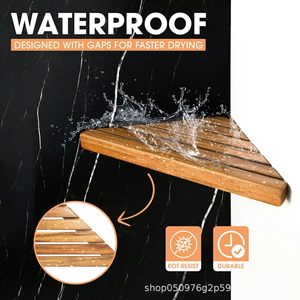 <b>Wooden</b> Corner Wall Mounted Shelf <b>Triangle</b> Drain Bathroom Storage Rack For Personal Care Products - Product Image 4