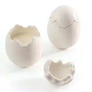 Velas de cerâmica luxuosas com ovo de Páscoa branco de 250 ml, vazias com tampa e embalagem personalizada, atacado