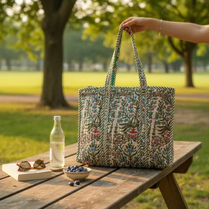 Sac fourre-tout matelassé à imprimé floral, fait main, en coton, sac à bandoulière, sac de voyage bohème - Product Image 1