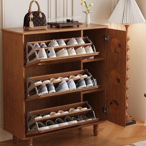 Vintage Solid Wood <b>Shoe</b> Cabinet 3 Compartments Storage Living Room Entryway Cabinet - Product Image 4