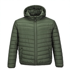 Veste matelassée à capuche pour homme, vert olive, coupe-vent, fermeture éclair, décontractée, hiver, rembourrage en polyester, coupe régulière - Product Image 1
