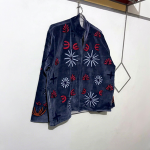 <b>Women</b> Gray <b>Velvet</b> Embroidered Suzani Jacket With Floral And Tiger Pattern Full Sleeve Stand Collar Bohemian <b>Women</b> Winter <b>Coat</b> - Product Image 1