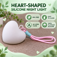 Veilleuse LED Mini Cœur à Intensité Variable, Autonomie de 35H, Mignonne et Décorative en Silicone Platine, Contrôle Tactile pour Enfants, Sans BPA