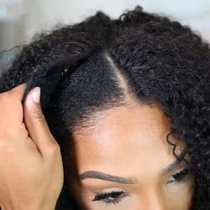Peluca de cabello humano con parte en V, rizada y sin pegamento, sin necesidad de dejar cabello sin atender, fácil de mezclar, con clip, media onda profunda, peluca con parte en U para mujeres afroamericanas 250% - Product Image 2
