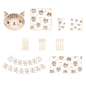 Juego de Vajilla para Fiesta de Gatos DAMAI, Vajilla para Cumpleaños Infantiles, Incluye Platos de Papel, Servilletas, Manteles y Vasos para 8 Personas - Product Image 6